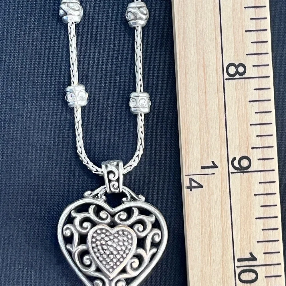 Brighton Reno Heart Pendant Necklace Quality Crystals 18"-20" Chain Reversible - Picture 4 of 6